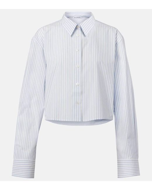 Camisa Cropped De Algodon A Rayas Acne de color White