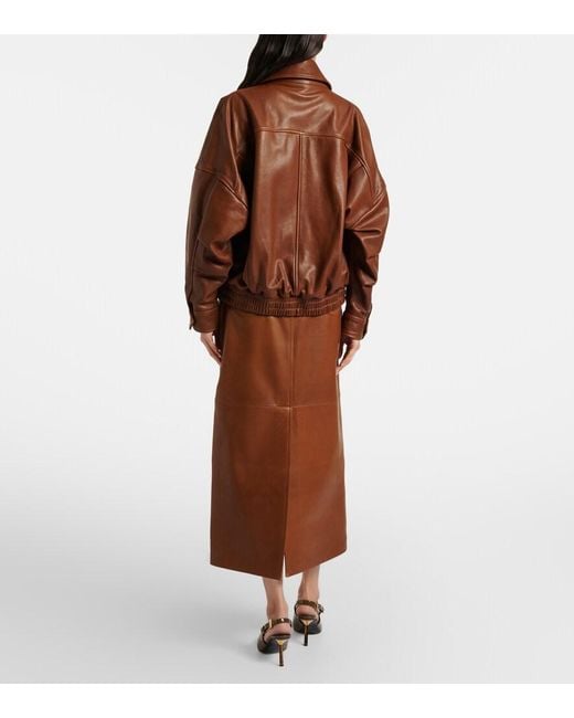 Nour Hammour Brown Ghalia Leather Pencil Skirt