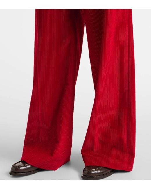 Brunello Cucinelli Red High-Rise Cotton Corduroy Wide-Leg Pants