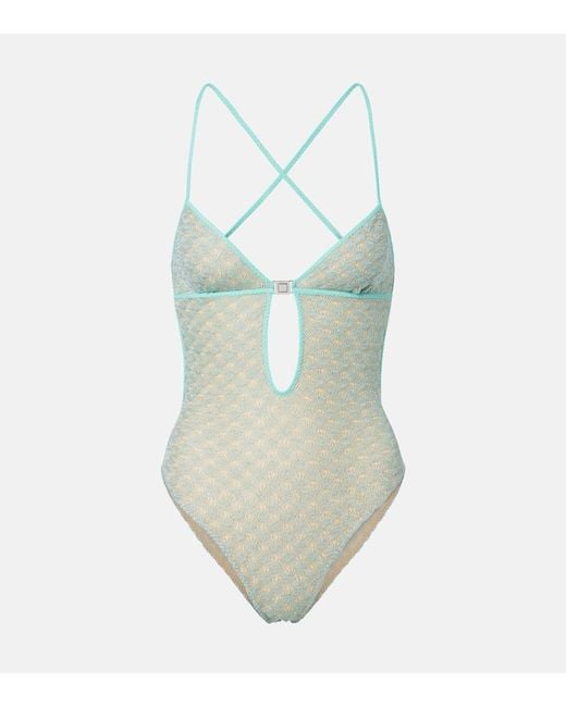 Missoni Green Open-Knit Lame Swimsuit