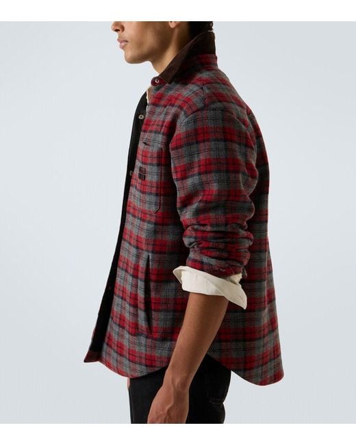 Miu Miu Red Plaid Virgin Wool Down Overshirt for men