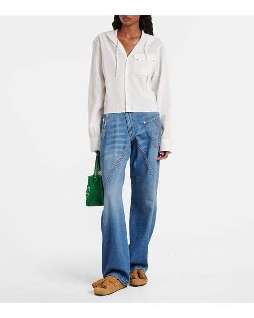 J.W. Anderson White Pinstripe Cropped Hooded Shirt
