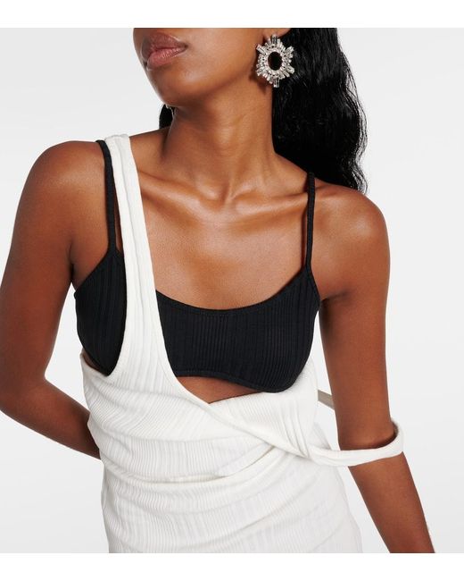 The Attico White Ribbed-Knit Cotton Minidress