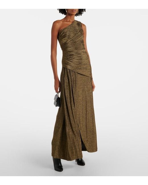 Diane von Furstenberg Natural Rafael Asymmetric Lame Maxi Dress