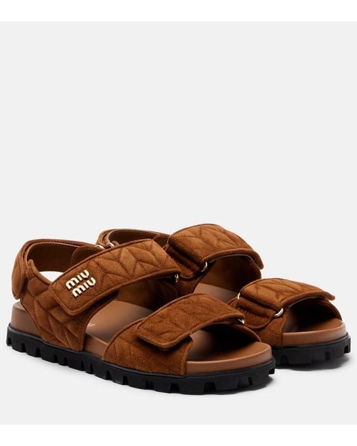 Miu Miu Brown Quilted Suede Sandals