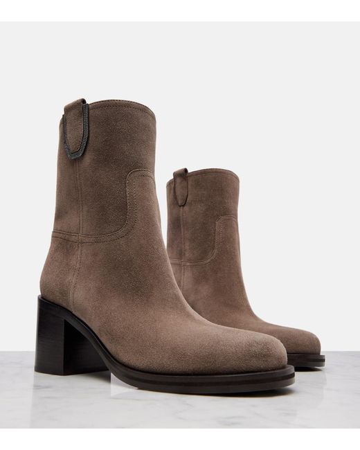 Brunello Cucinelli Brown Suede Ankle Boots