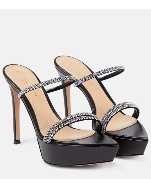 Gianvito Rossi Black Embellished Leather Platform Sandals