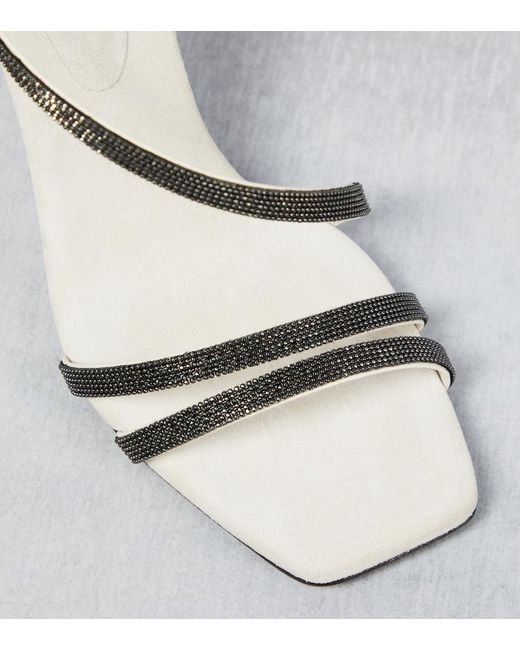 Brunello Cucinelli White Embellished Leather Sandals