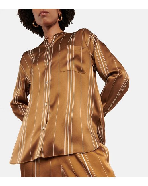 Vince Brown Striped Silk Shirt