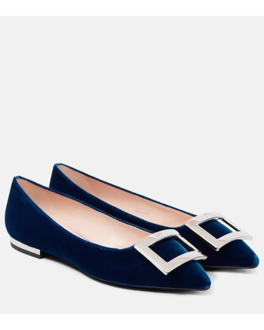 Roger Vivier Blue Velvet Ballet Flats