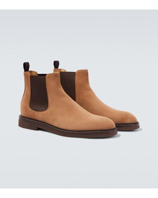 Brunello Cucinelli Brown Suede Chelsea Boots for men