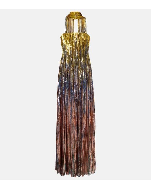 Elie Saab Multicolor Sequined Scarf-Detail Strapless Gown