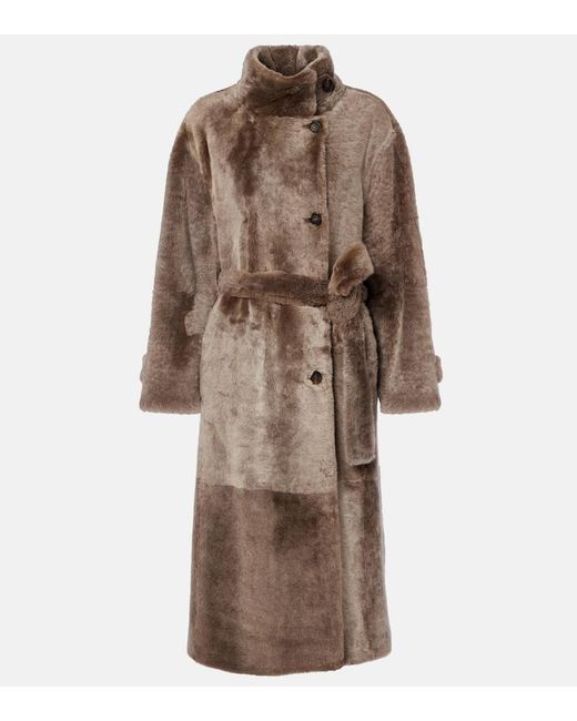 Brunello Cucinelli Brown Shearling Wrap Coat