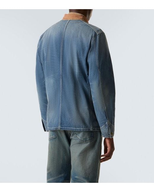 RRL Blue Stockton Corduroy-Trimmed Denim Jacket for men