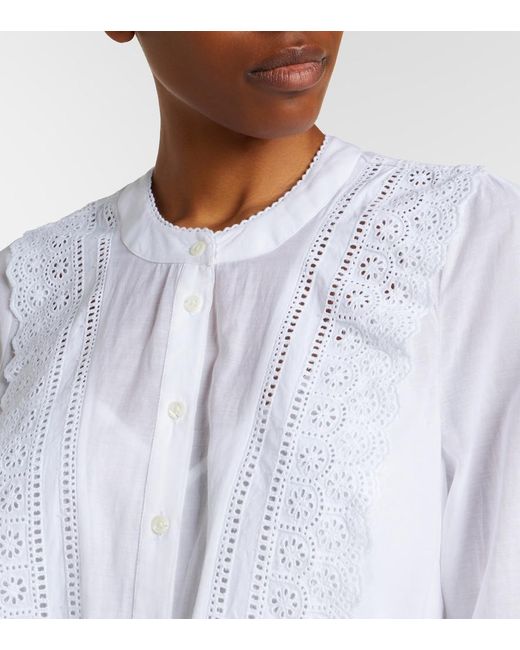 Veronica Beard White Clermont Broderie Anglaise Cotton-Blend Shirt