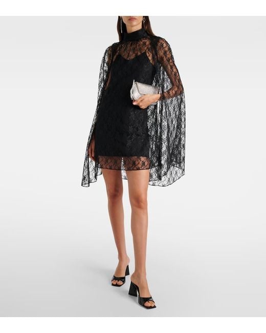 Rodarte Black Caped Floral Lace Minidress