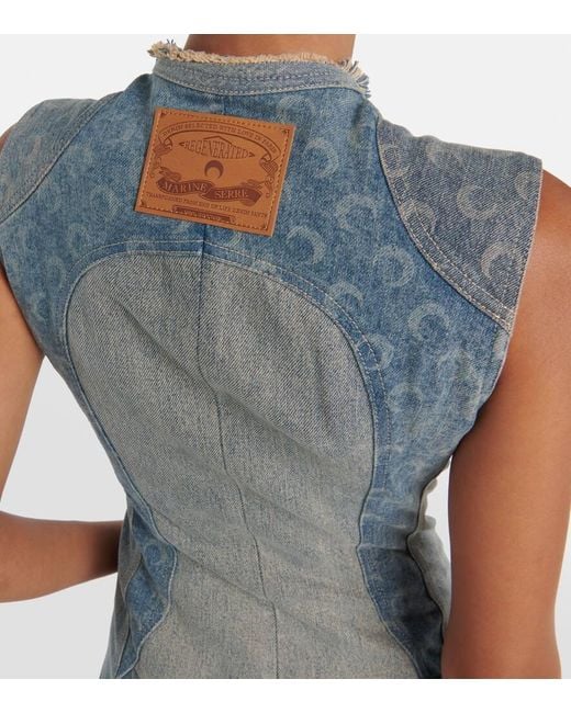 MARINE SERRE Blue All Over Moon Denim Maxi Dress