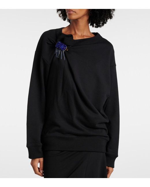 Dries Van Noten Blue Embellished Gathered Cotton Sweater