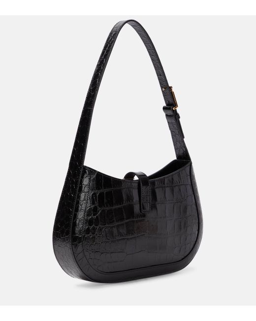 Versace Black Greca Goddess Croc-effect Leather Shoulder Bag