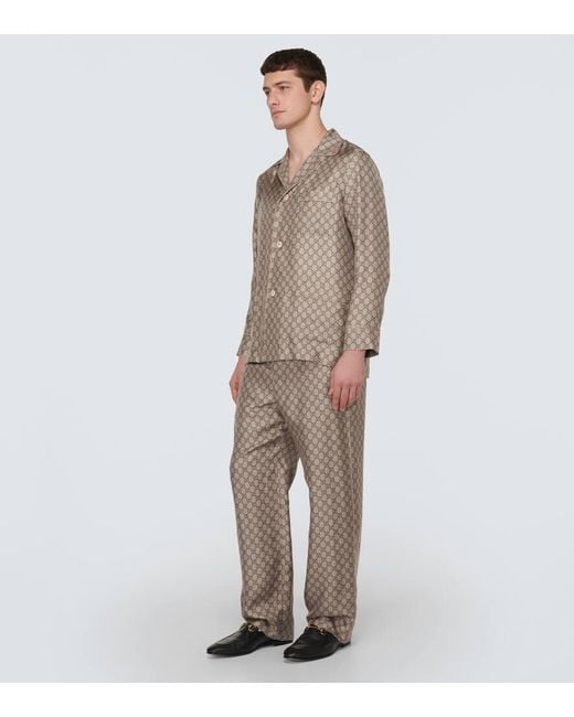 Camicia in seta GG di Gucci in Brown da Uomo