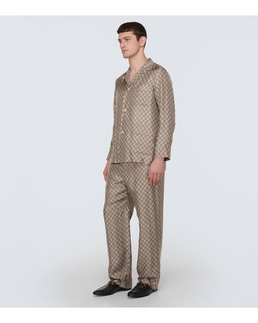 Gucci Hemd Gg Aus Seide in Brown für Herren