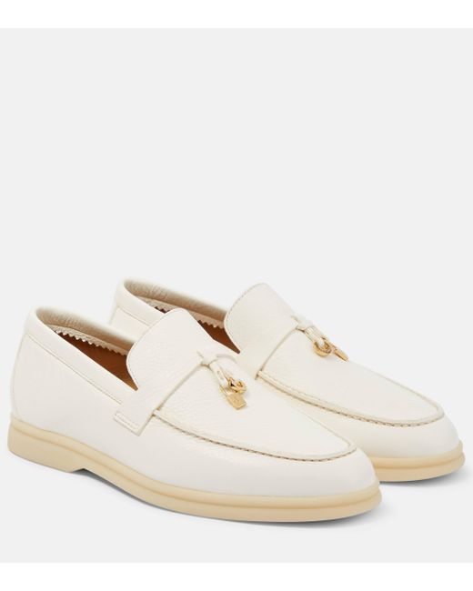 Loro Piana White Summer Charms Walk Leather Loafers