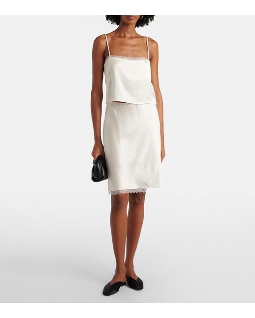 Leset White Barb Lace-Trimmed Satin Slip Skirt