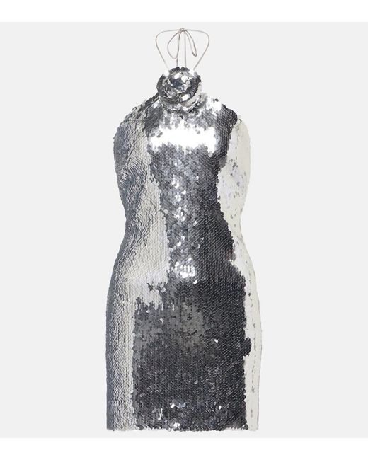 Magda Butrym Gray Sequined Floral-Applique Minidress