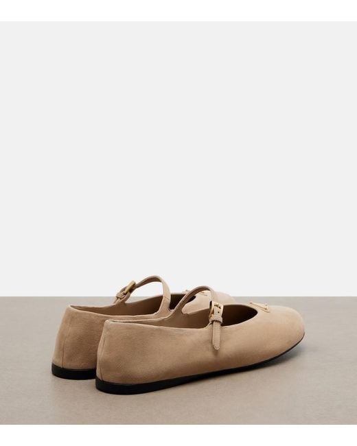 Prada Natural Suede Mary Jane Flats