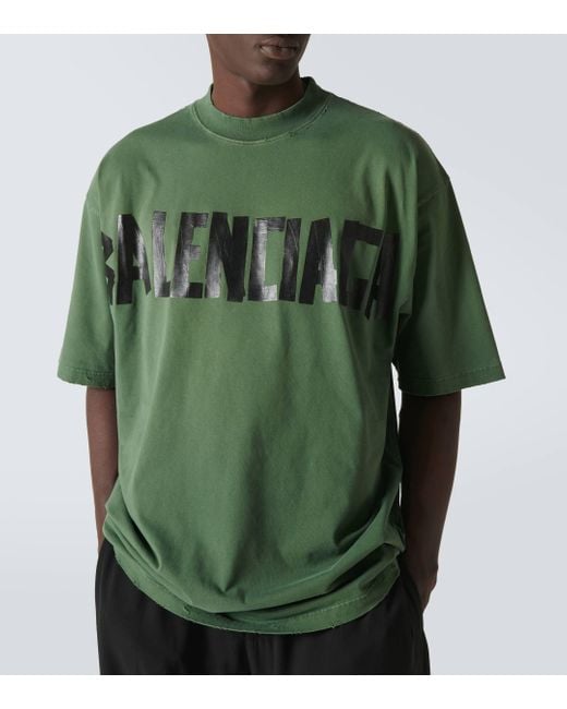 Balenciaga Green Oversized Logo T-shirt for men