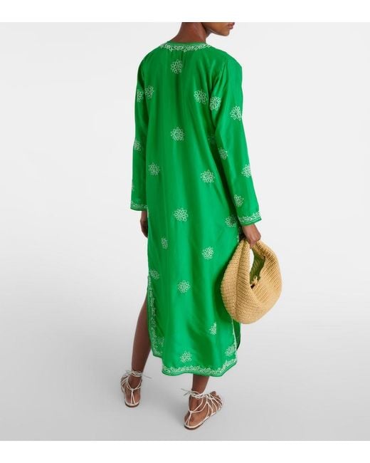 Juliet Dunn Green Embroidered Silk Kaftan