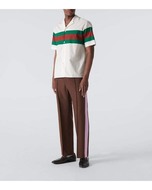 Gucci Multicolor Gg Web-Print Cotton Shirt for men