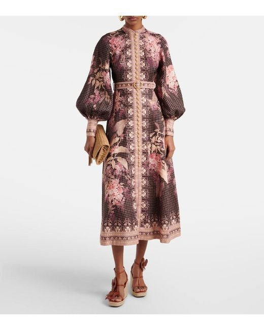 Zimmermann Brown Illuminate Floral Linen Midi Dress