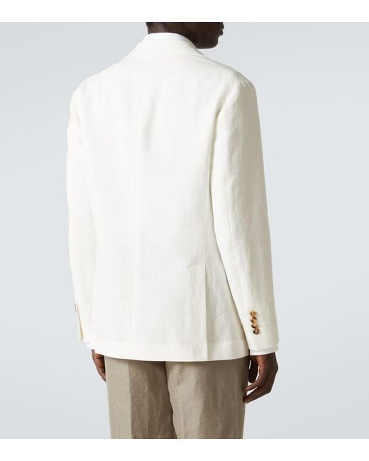 Brunello Cucinelli White Single-Breasted Linen Blazer for men
