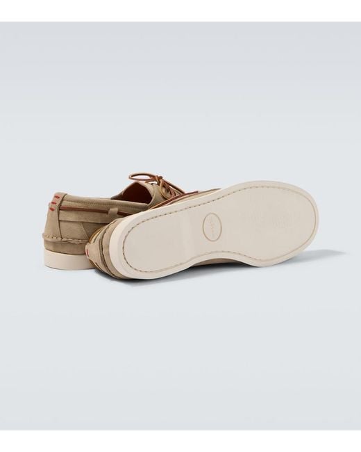 Kiton White Suede Boat Shoes for men