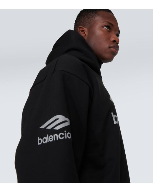 Balenciaga Black 3b Sports Icon Cotton Fleece Hoodie for men