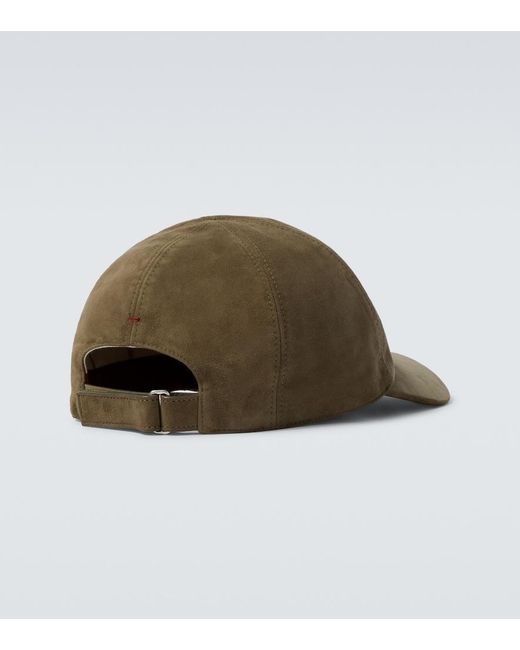 Loro Piana Green Logo Embroidered Suede Baseball Cap for men