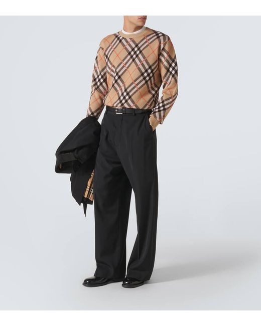 Burberry Pullover Check Aus Einem Wollgemisch in Natural für Herren