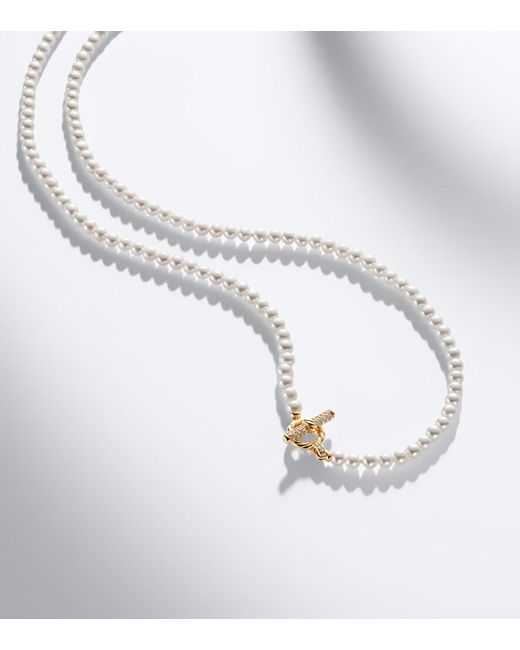 David Yurman White Pearl Classics Petite 18Kt Necklace With Freshwater Pearls And Diamonds
