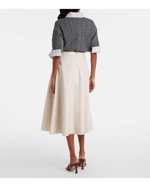 Max Mara White Desy Cotton Poplin Midi Skirt