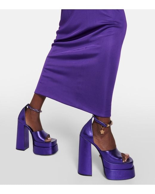 Versace Purple Medusa Aevitas Leather Platform Sandals