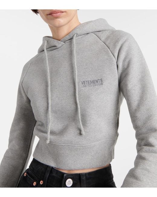 Vetements Gray Cotton-blend Jersey Cropped Hoodie