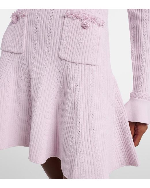 Self-Portrait Pink Beaded Ribbed-Knit Minidress