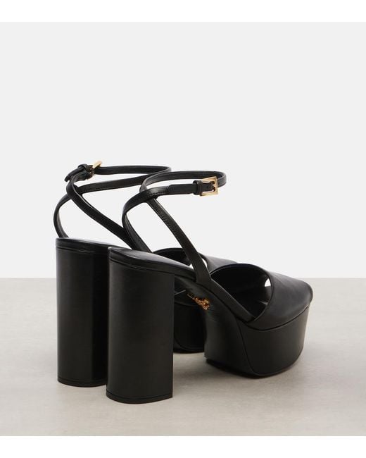 Prada Black Leather Platform Sandals