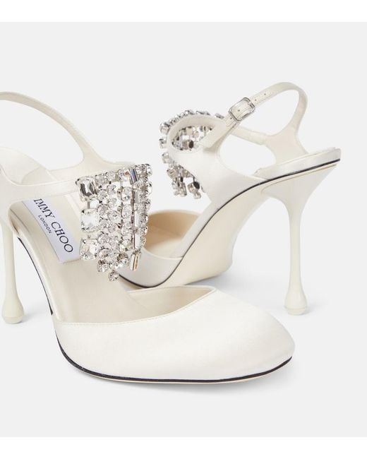 Jimmy Choo White Verity 95 Embellished Satin Pumps
