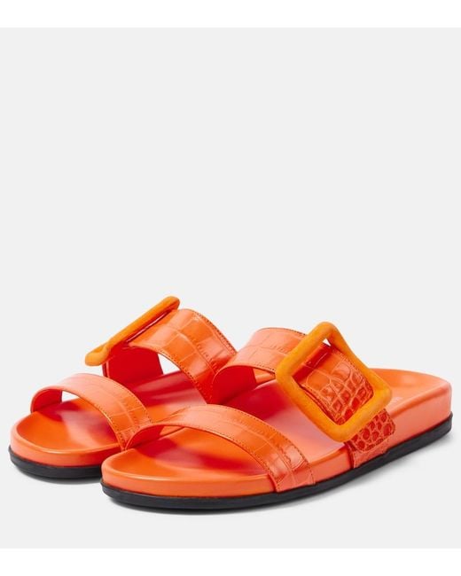 Manolo Blahnik Red Mayfu Leather Slides