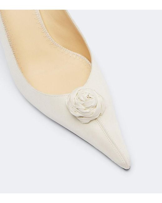 Magda Butrym White Floral-Applique Satin Slingback Pumps