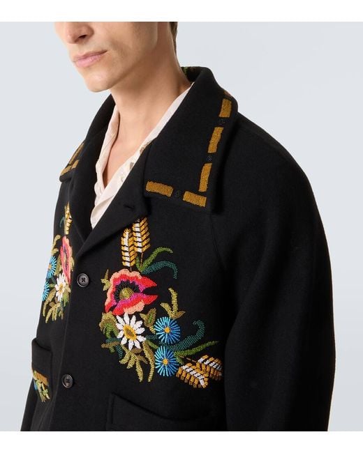 Bode Black Beaded Aquitaine Embellished Wool Jacket for men