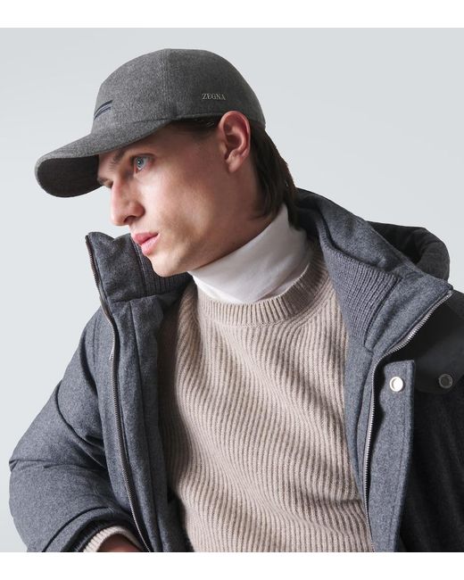 Zegna Gray Cashmere Baseball Cap for men