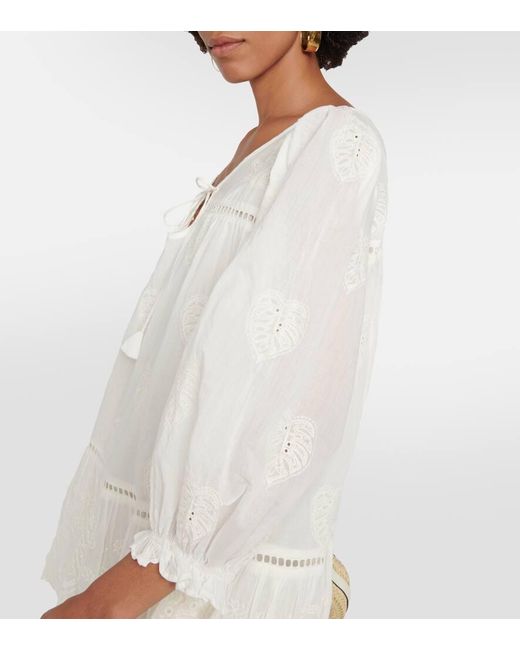 Vestido Corto Renee De Algodon Bordado Velvet de color White